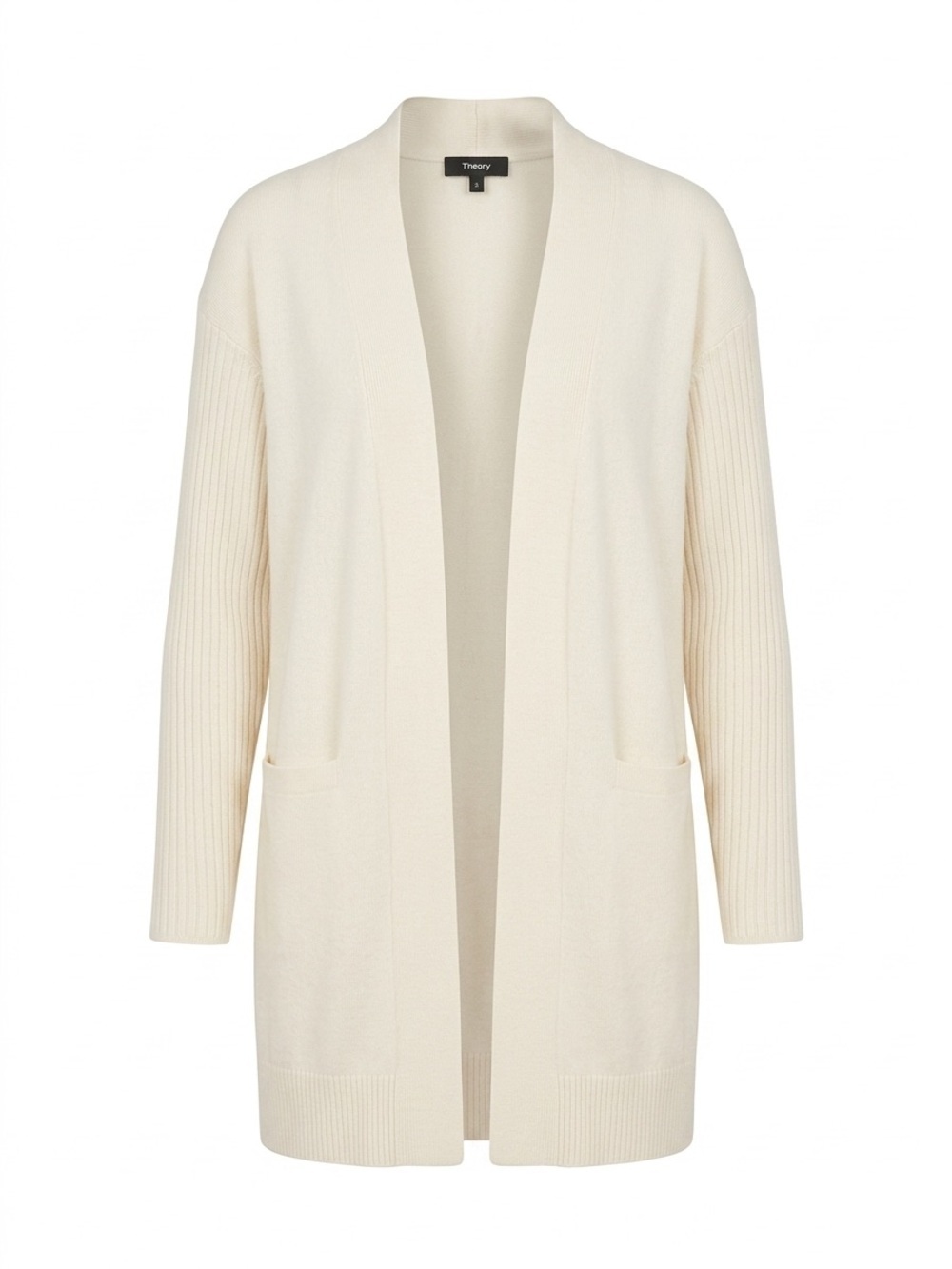 Cashmere Theory Ivory Open-Front Long Knit Cardigan - Picture 1 of 11